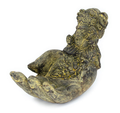 Ganesha Hand Skulptur - Deko Raumdeko Seifenschale Räucherstäbchen - Hindu Gottheit des Glückes - Elefant Gelb - 13x9x15 cm