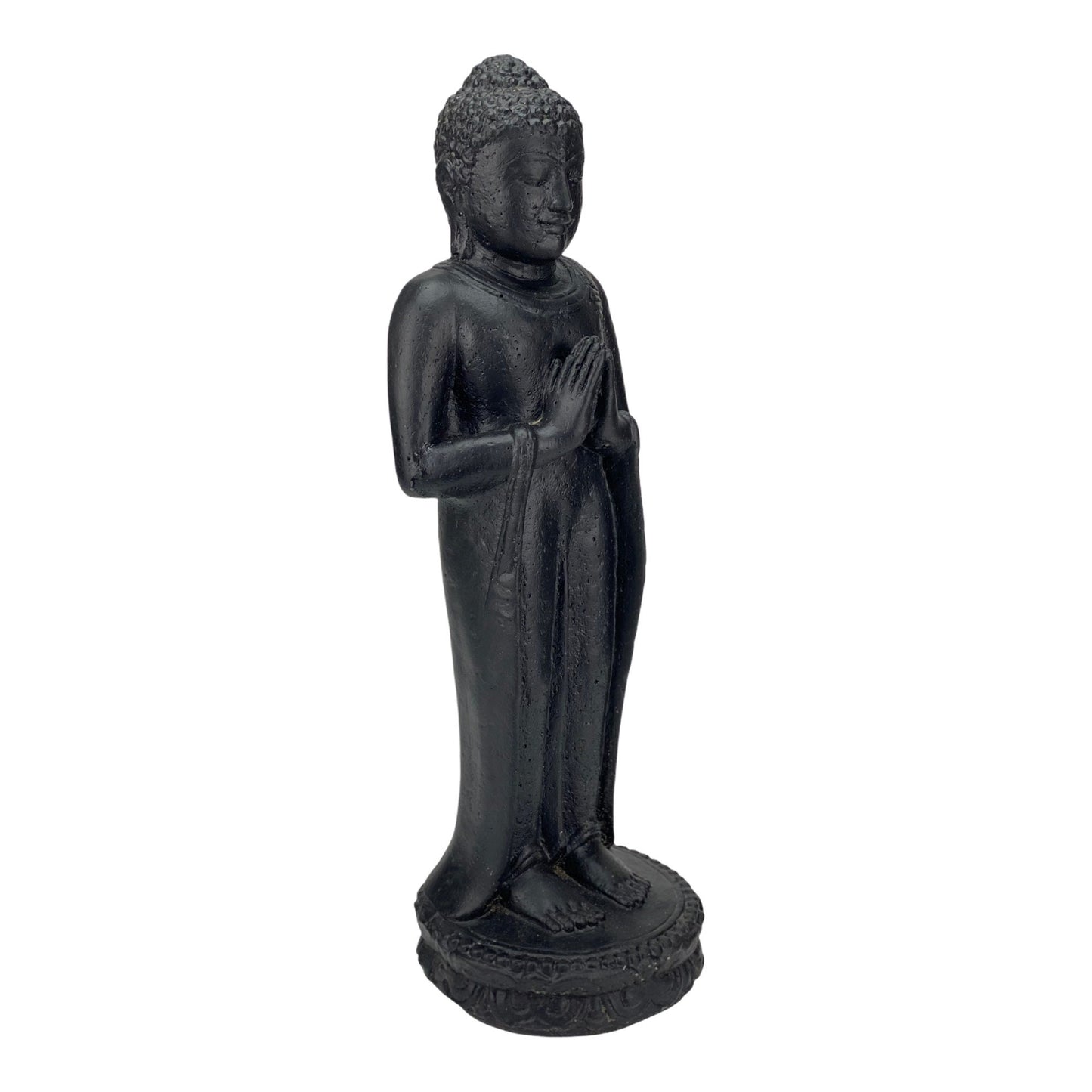 Buddha Stehend - Garten Deko Raumdeko - Gegossene Stein Figur Wetterfest - Lava-Sand Steingemisch - 50x16x14 cm