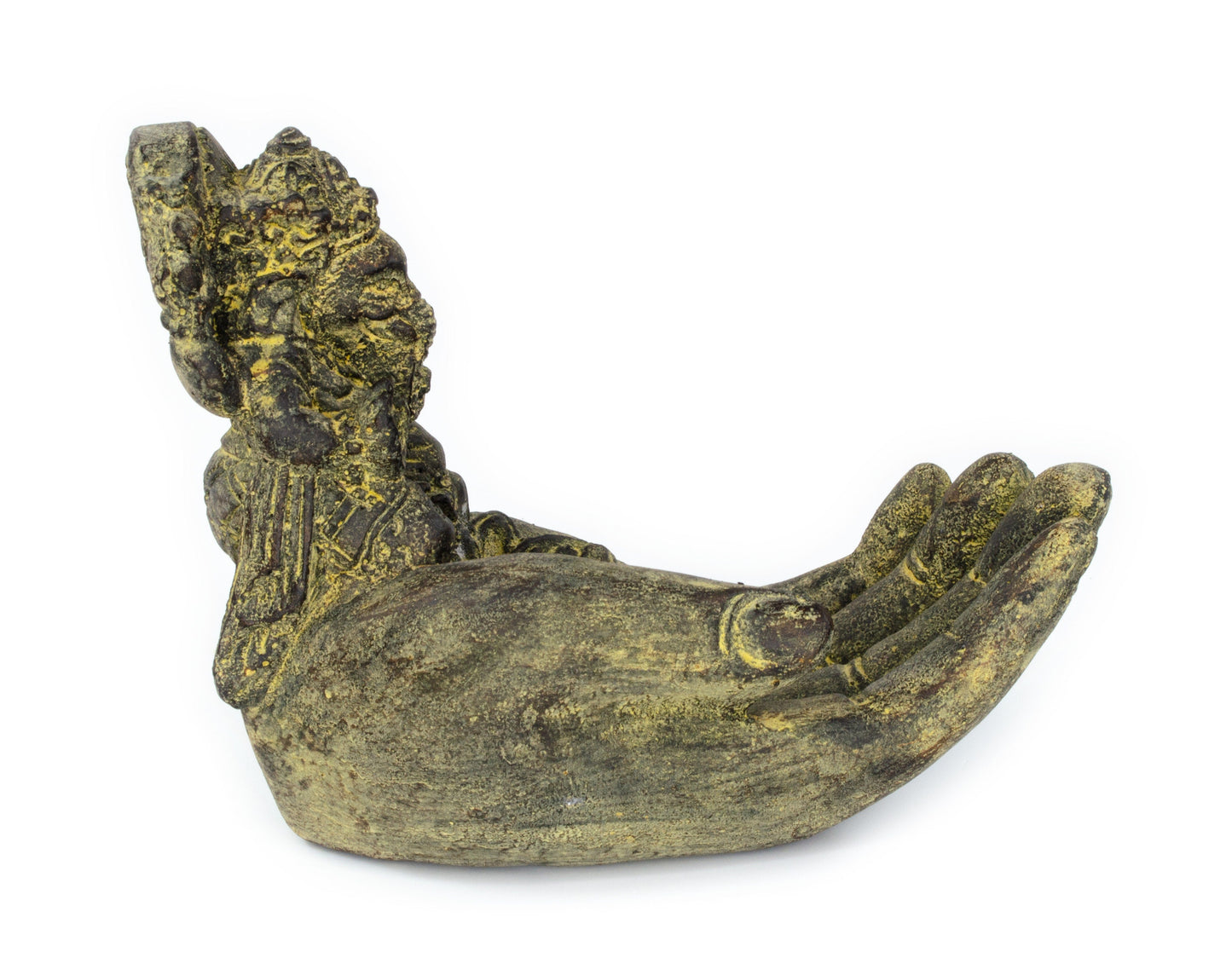 Ganesha Hand Skulptur - Deko Raumdeko Seifenschale Räucherstäbchen - Hindu Gottheit des Glückes - Elefant Gelb - 13x9x15 cm