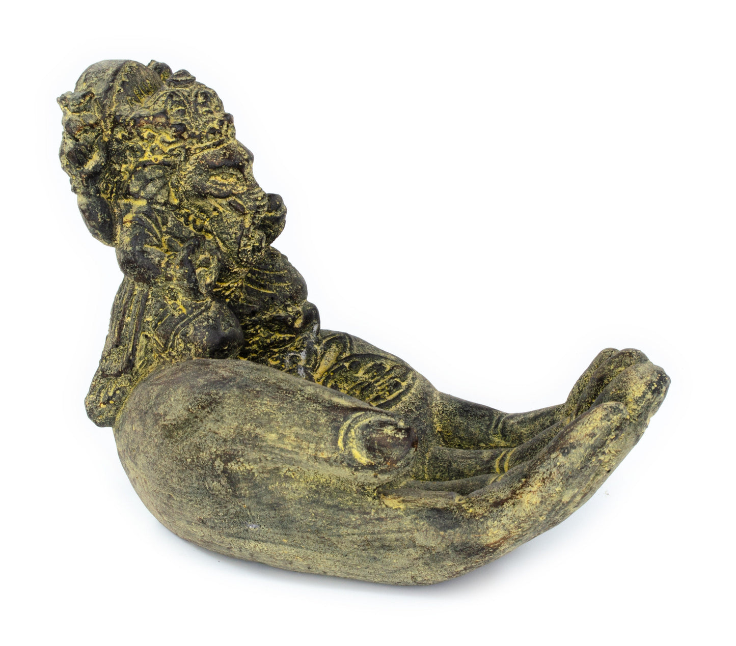 Ganesha Hand Skulptur - Deko Raumdeko Seifenschale Räucherstäbchen - Hindu Gottheit des Glückes - Elefant Gelb - 13x9x15 cm