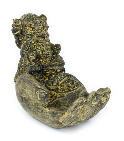 Ganesha Hand Skulptur - Deko Raumdeko Seifenschale Räucherstäbchen - Hindu Gottheit des Glückes - Elefant Gelb - 13x9x15 cm