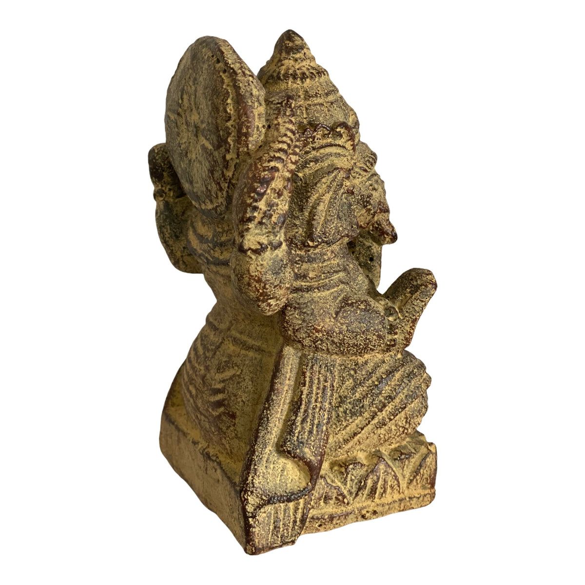Ganesha Sculpture - Decorative Room Decoration Artwork - Hindu Deity of Good Luck - Stone Mixture Elephant Yellow - 14x8.5x6 cm
