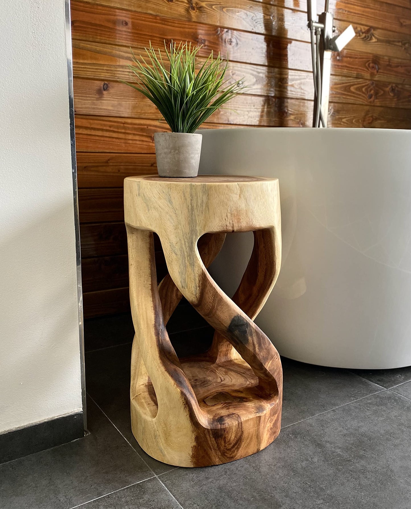 Holzhocker - Beistelltisch Blumenhocker Ablagetisch - Unikat Handgefertigt  - Rund Gedreht aus massivem Suarholz - 50x28x28 cm