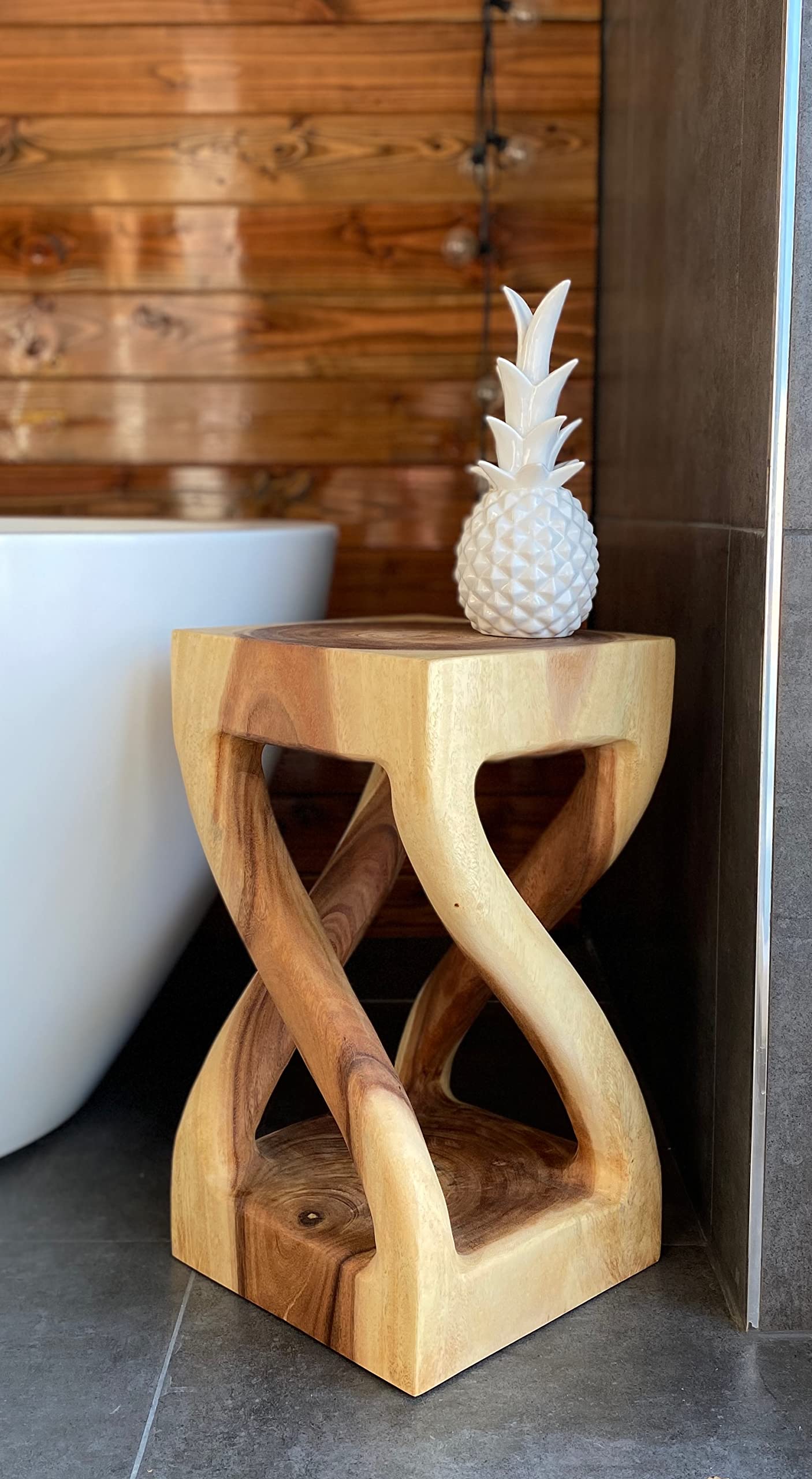 Wooden side table - Turned wooden stool (50x28x28cm) - Wooden stool made of solid suar wood - Handmade wooden side table - Versatile wooden coffee table in premium quality