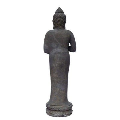 Statue de Bouddha en pierre de jardin debout en sable de lave 120 cm grande sculpture statue résistante aux intempéries et au gel en fonte solide noire