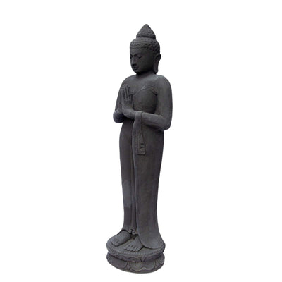Statue de Bouddha en pierre de jardin debout en sable de lave 120 cm grande sculpture statue résistante aux intempéries et au gel en fonte solide noire