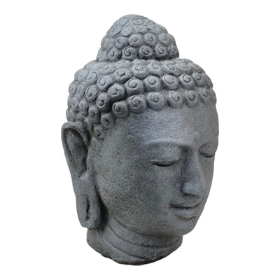 Buddha Kopf - Garten Deko Raumdeko - Gegossene Stein Figur Wetterfest - Steingemisch Grau - 30x19x21 cm