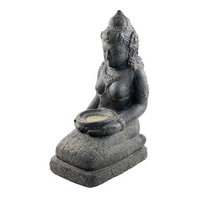 Statue de Dewi Sri - Décoration de jardin - Figurine en pierre assise résistante aux intempéries - Mélange de pierres de lave et de sable 50 x 16 x 26 cm