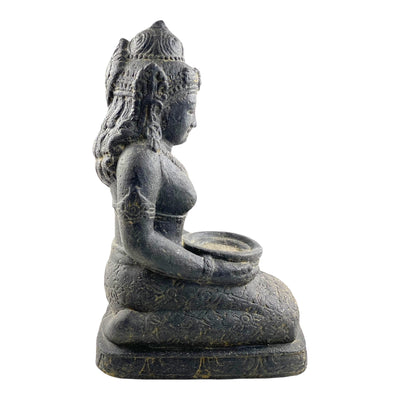 Statue de Dewi Sri - Décoration de jardin - Figurine en pierre assise résistante aux intempéries - Mélange de pierres de lave et de sable 50 x 16 x 26 cm