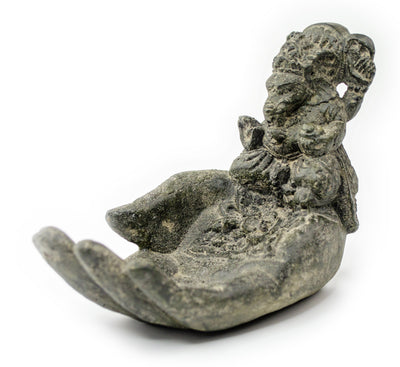 Sculpture de main de Ganesh - Décoration de pièce décorative Porte-savon Bâtons d'encens - Divinité hindoue de la bonne chance - Éléphant gris - 13x9x15 cm