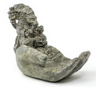 Sculpture de main de Ganesh - Décoration de pièce décorative Porte-savon Bâtons d'encens - Divinité hindoue de la bonne chance - Éléphant gris - 13x9x15 cm