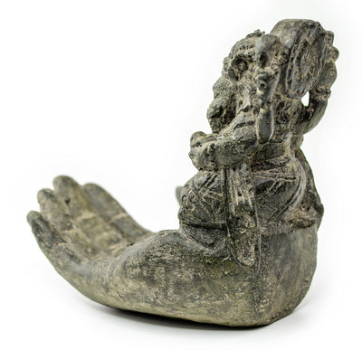 Sculpture de main de Ganesh - Décoration de pièce décorative Porte-savon Bâtons d'encens - Divinité hindoue de la bonne chance - Éléphant gris - 13x9x15 cm