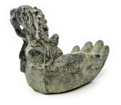 Sculpture de main de Ganesh - Décoration de pièce décorative Porte-savon Bâtons d'encens - Divinité hindoue de la bonne chance - Éléphant gris - 13x9x15 cm
