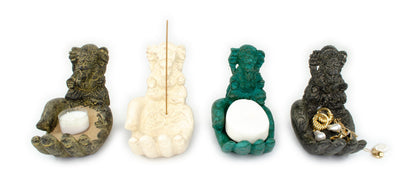 Sculpture de main de Ganesh - Décoration de pièce décorative Porte-savon Bâtons d'encens - Divinité hindoue de la bonne chance - Éléphant gris - 13x9x15 cm