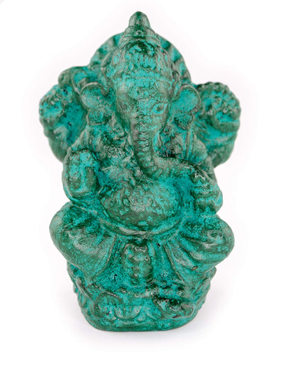 Sculpture de Ganesh - Décoration de pièce - Déité hindoue de la bonne chance - Mélange de pierres Éléphant vert - 12x8,5x6 cm