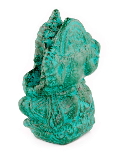 Sculpture de Ganesh - Décoration de pièce - Déité hindoue de la bonne chance - Mélange de pierres Éléphant vert - 12x8,5x6 cm