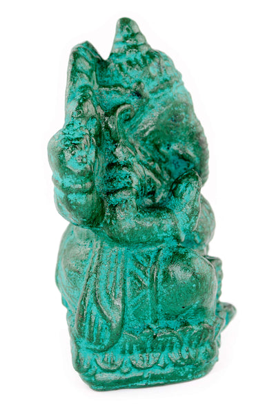 Sculpture de Ganesh - Décoration de pièce - Déité hindoue de la bonne chance - Mélange de pierres Éléphant vert - 12x8,5x6 cm