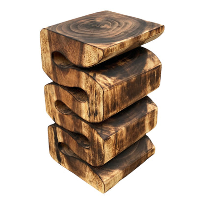 Holzhocker - Beistelltisch Blumenhocker Ablagetisch - Handgefertigt  - Flambiert Schlange aus massivem Suarholz- 50x30x30 cm