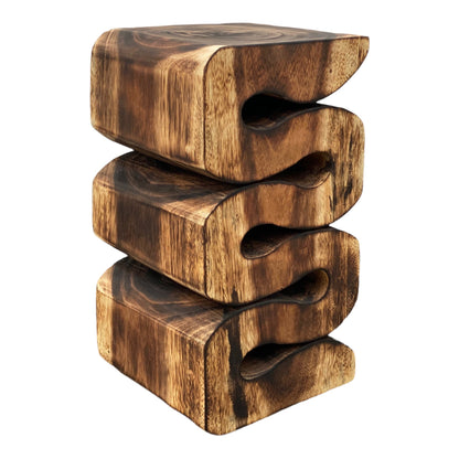 Holzhocker - Beistelltisch Blumenhocker Ablagetisch - Handgefertigt  - Flambiert Schlange aus massivem Suarholz- 50x30x30 cm