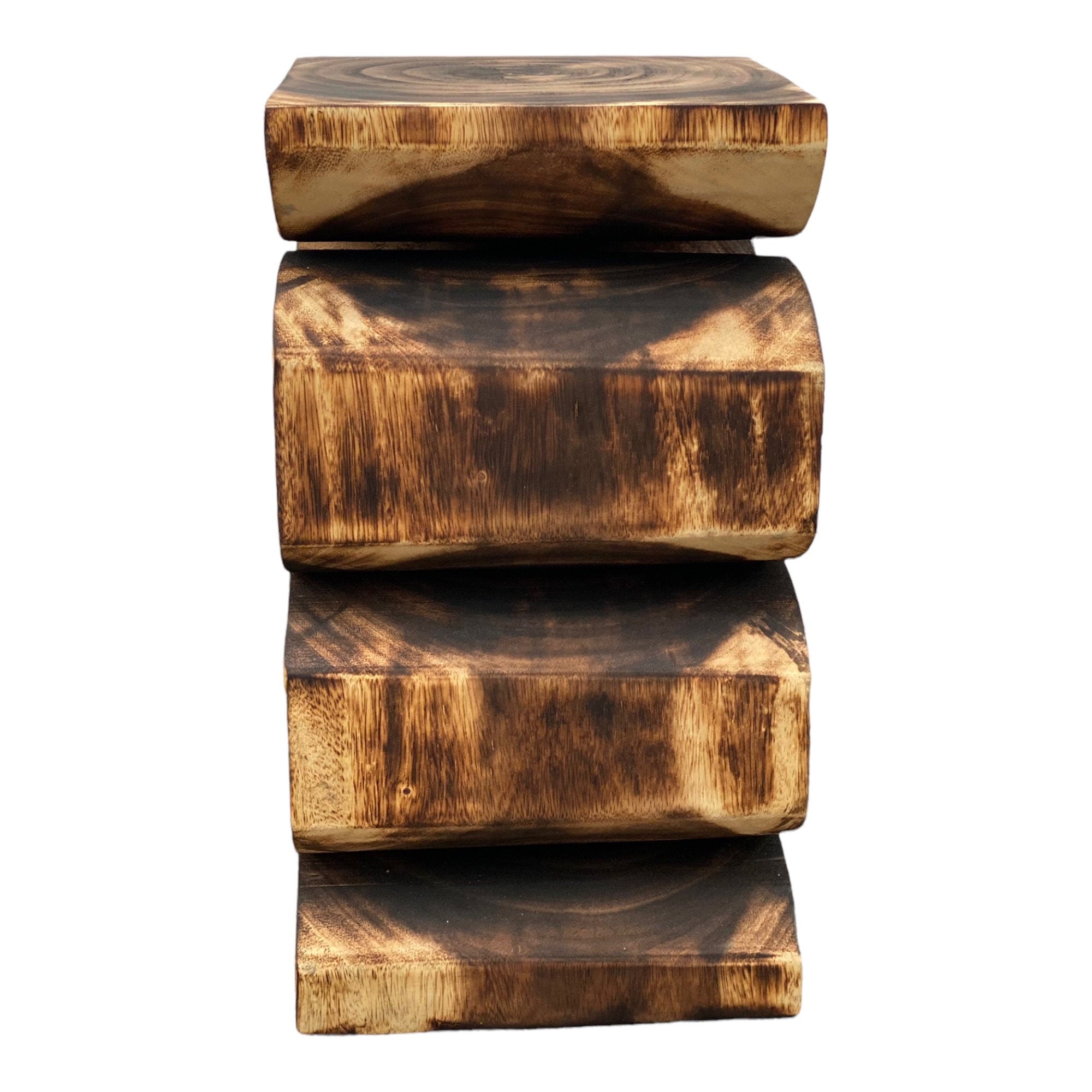 Holzhocker - Beistelltisch Blumenhocker Ablagetisch - Handgefertigt  - Flambiert Schlange aus massivem Suarholz- 50x30x30 cm